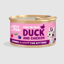 Edgard & Cooper Kitten Pedaços de Pato e Frango com molho em lata para gatos